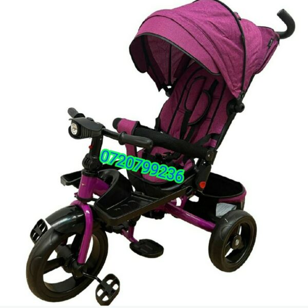 Tricicleta copii 4in1 cu scaun rotativ si roti cauciuc Mov
