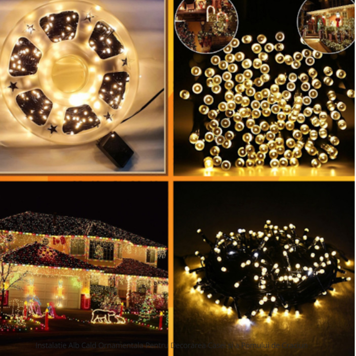 Instalatie de Craciun liniara, Rola 100m, 400 LED Alb Cald