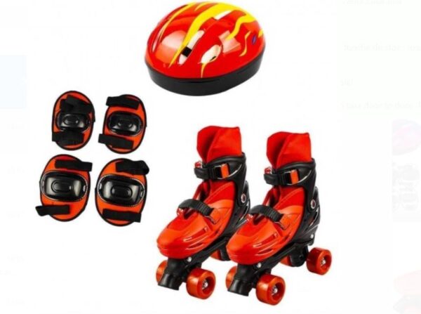 Patine cu rotile cu casca+aparatori 27-30/30-33 Rosu