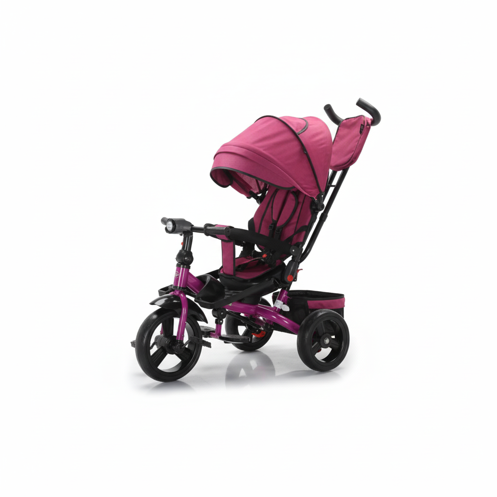 Tricicletă Multifuncțională 4 în 1 pentru Copii, Mâner Parental, Copertină Reglabilă și Coș Depozitare, Mov