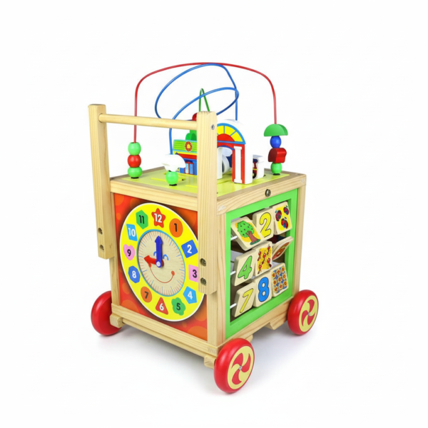 Antemergător Multifuncțional din Lemn 6 în 1, Centru de Activități Educaționale și Labirint