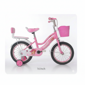 Bicicletă pentru Fetițe 16 Inch cu Roți Ajutătoare, Coșuleț și Portbagaj cu Spătar, Roz