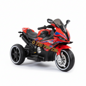 Motocicletă Electrică pentru Copii RR Sport, 3 Roți pentru Stabilitate, Efecte Sonore și Luminoase, Roșu